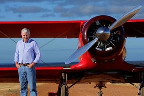 Pilot Chris Shine With His Beech Staggerwing